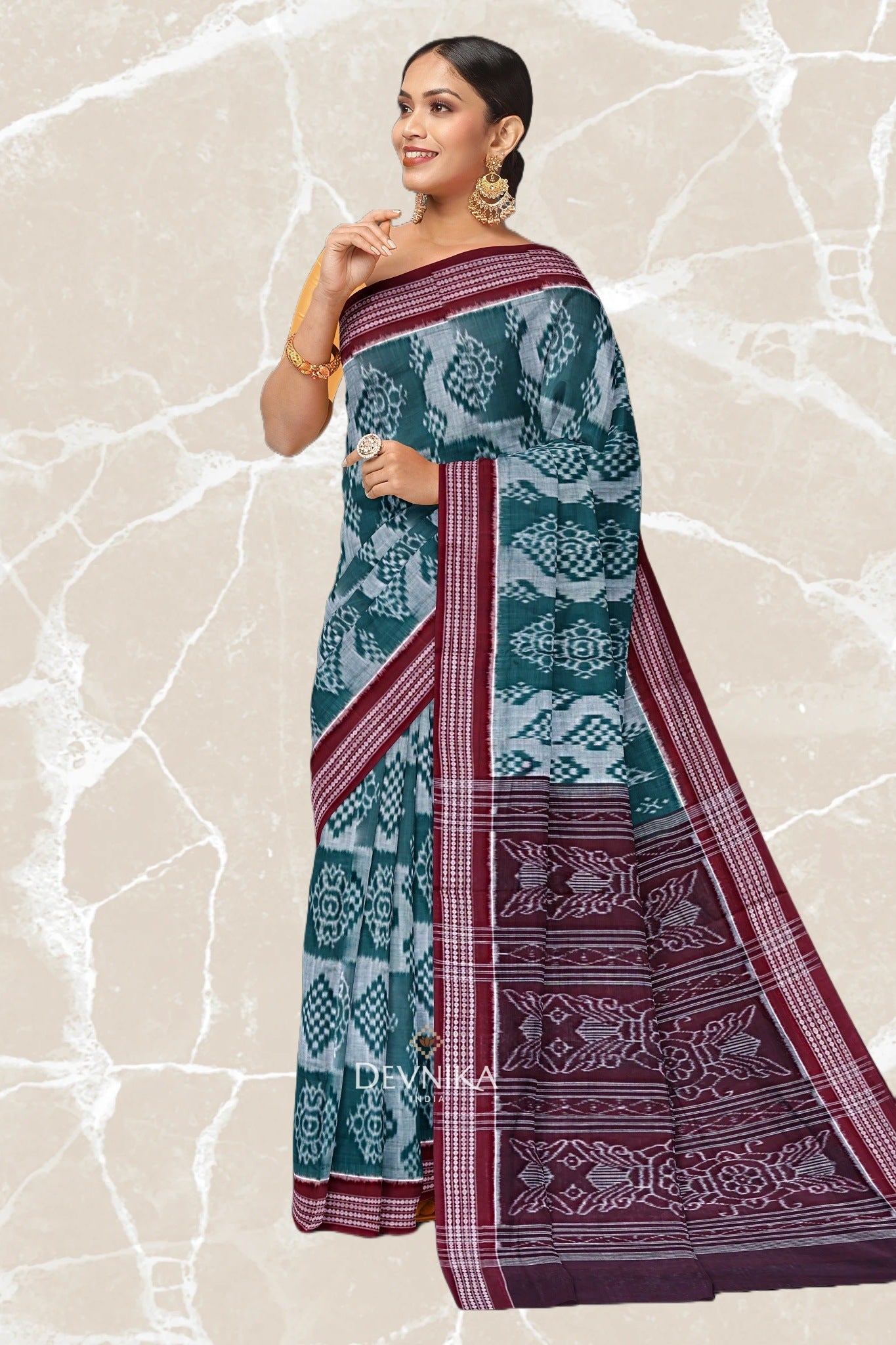 Green Body Bandha Saree | Odisha Handloom GI Tagged | Devnika