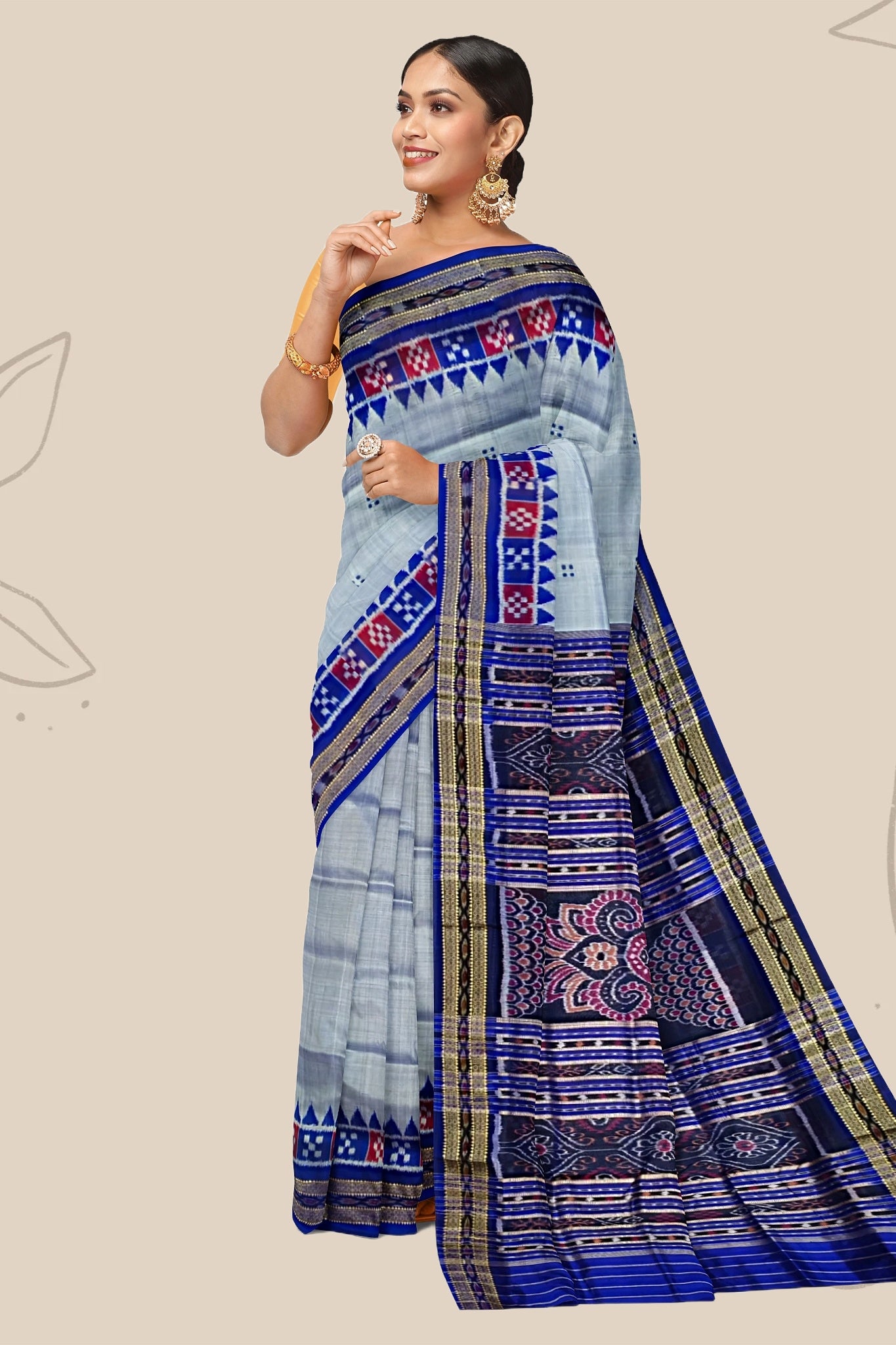 Sky Blue Pasapalli Temple Border Khandua Pata Saree | Odisha Handloom | Devnika