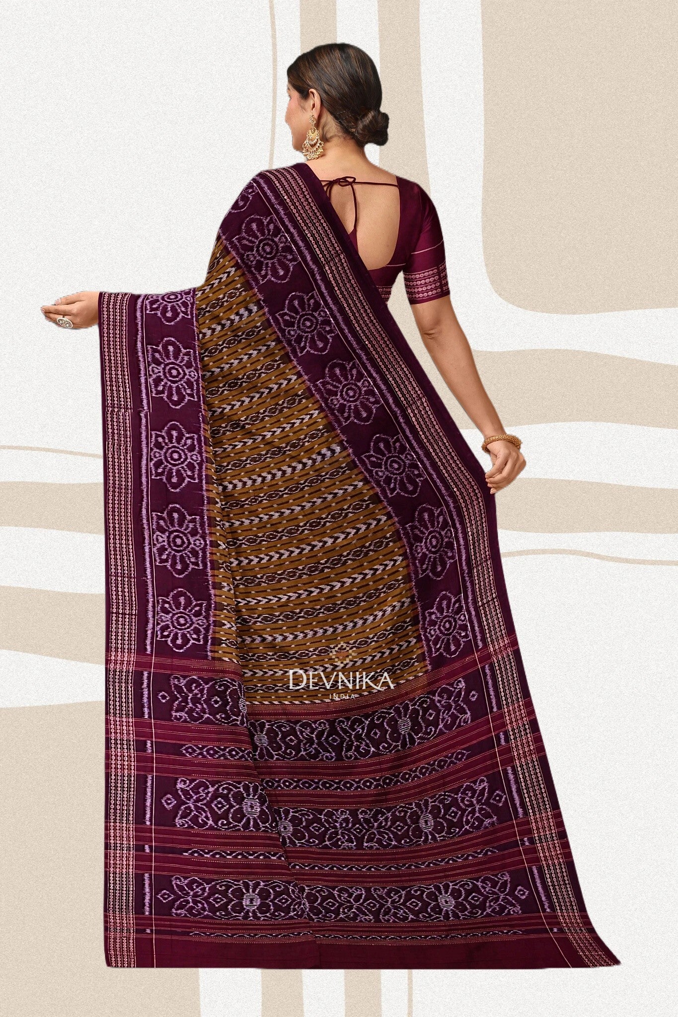 Olive And White Body Bandha Handloom Cotton Saree | Odisha Handloom | Devnika