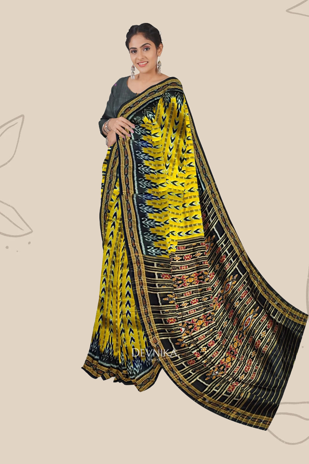 Golden Yellow Dhanapatri Khandua Pata Saree | Odisha Handloom | Devnika