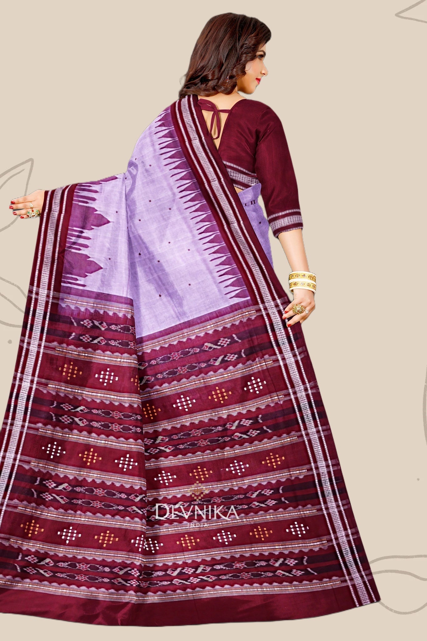 Light Purple Temple Border Cotton Bapta Saree