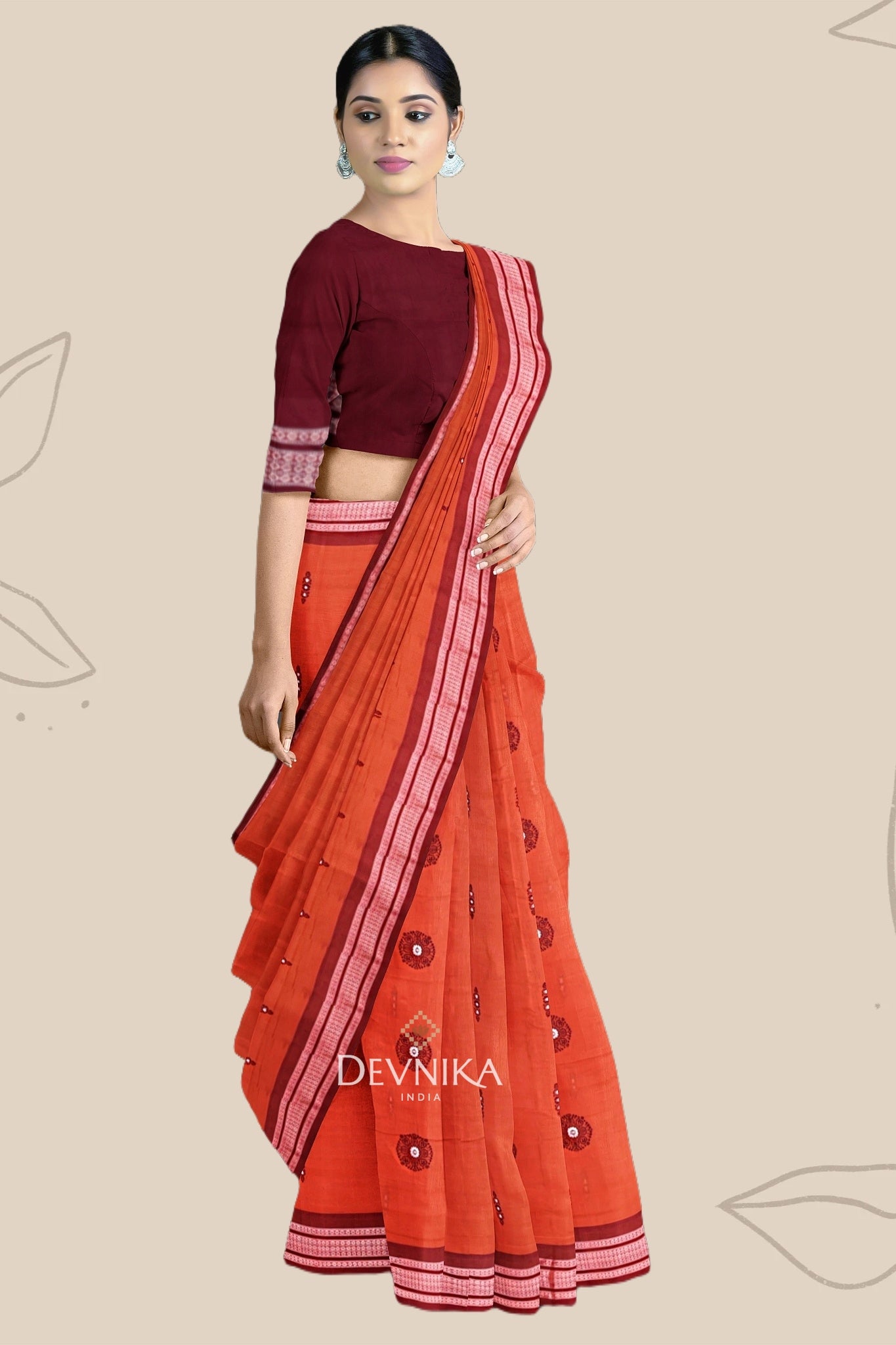 Orange Bomkai Saree | Odisha Handloom GI Tagged | Devnika