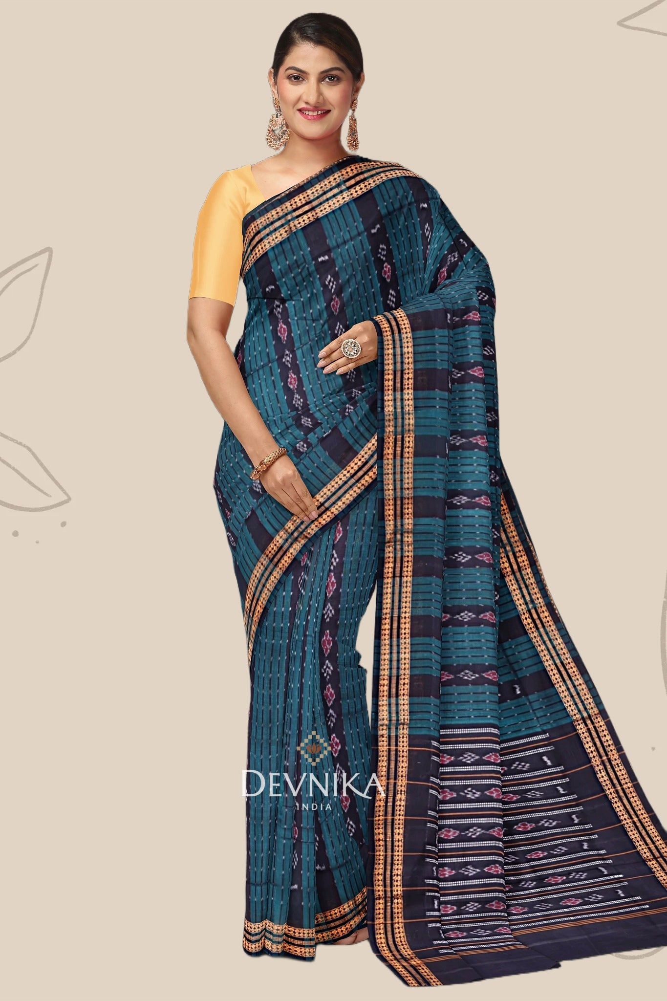 Deep Green Line Bandha Saree