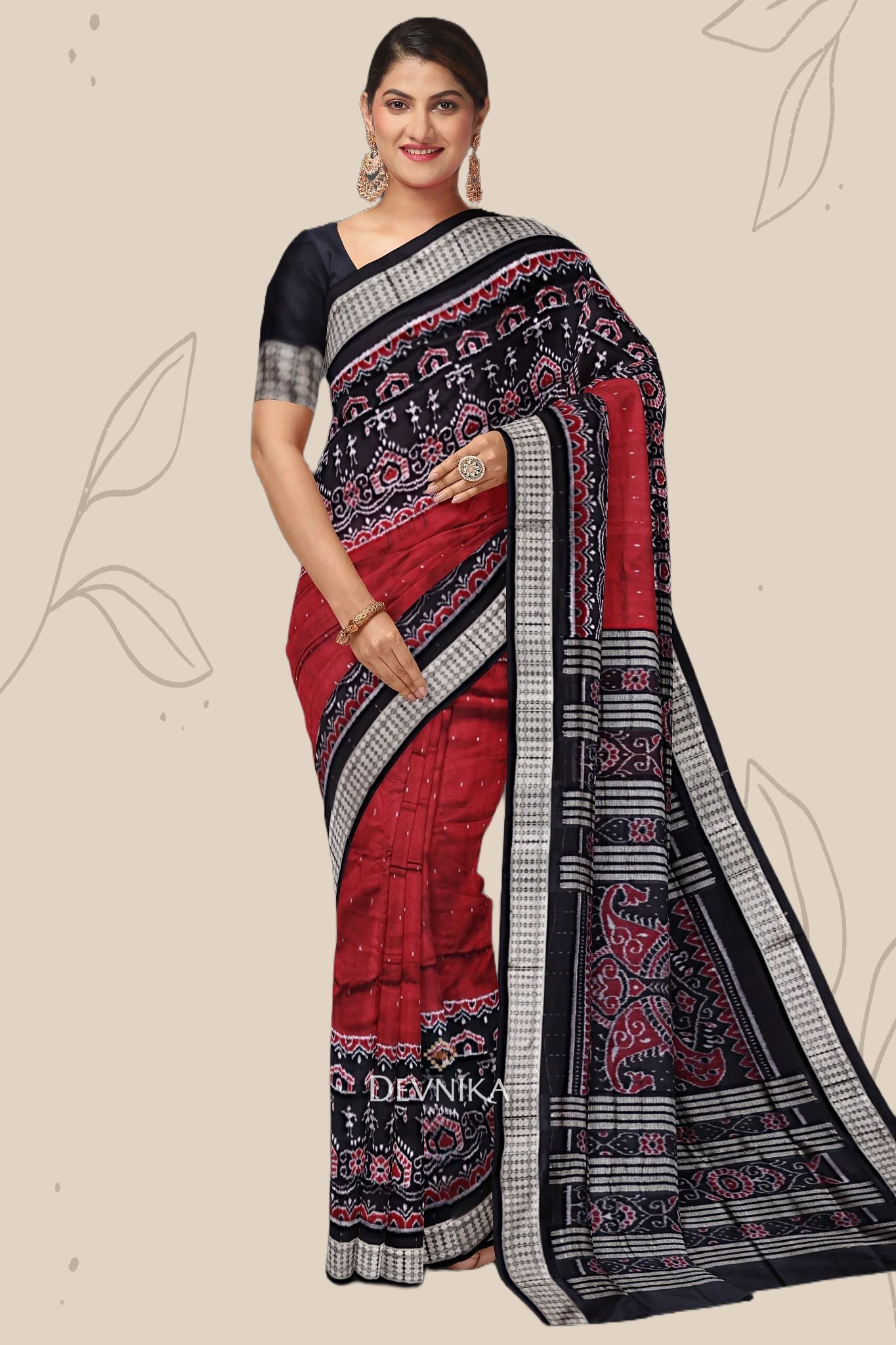 Maroon Teracota Teracota Bandha Silk Saree | Odisha Handloom GI Tagged | Devnika