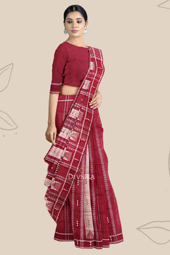 Maroon And Golden Maroon Pata Bapta Saree