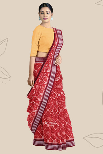 Rust Colour Body Bandha Handloom Cotton Saree | Odisha Handloom | Devnika