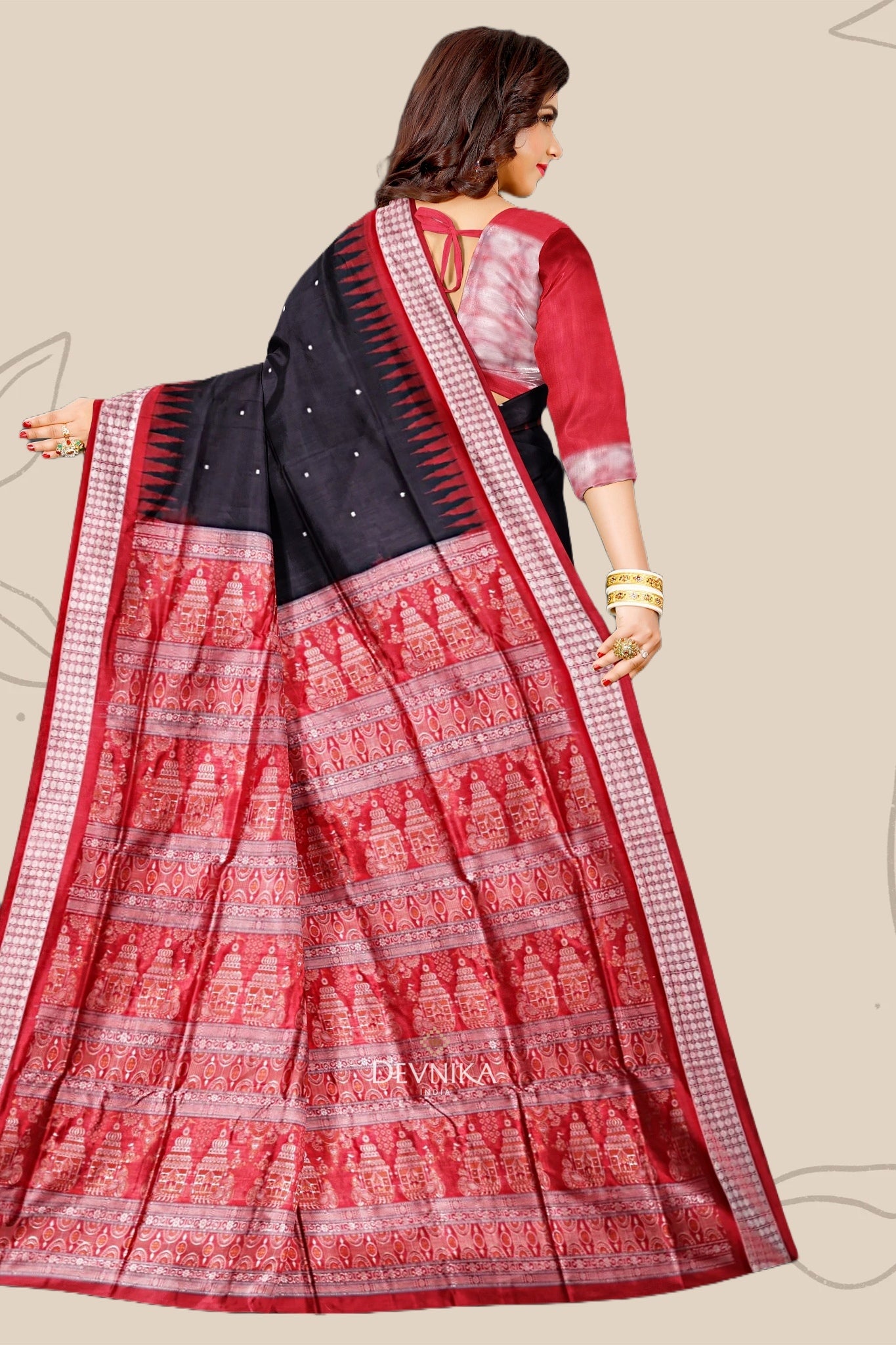 Black Bomkai Butti Sambalapuri Saree