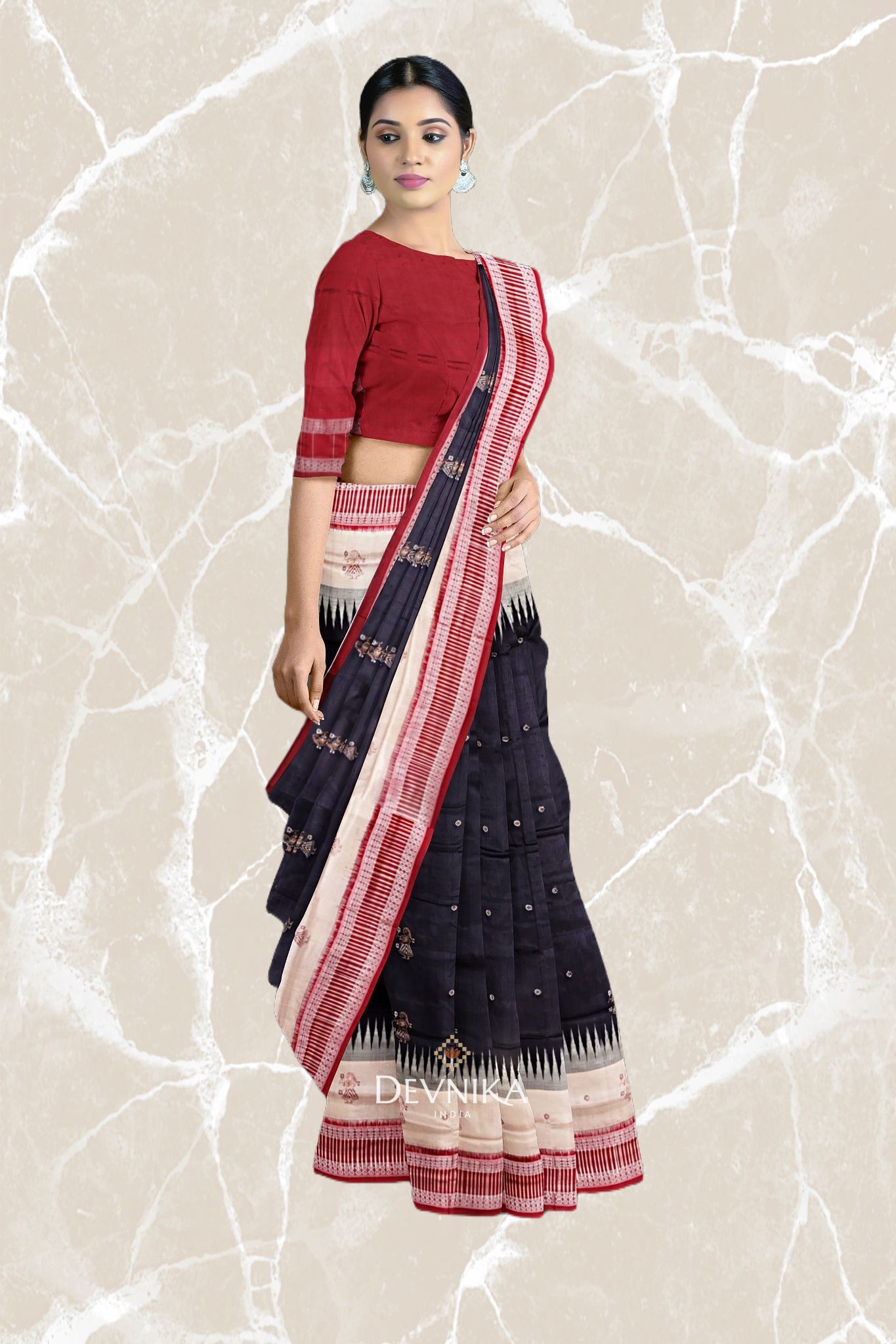 Black Kathi Bomkai Kandhei Saree