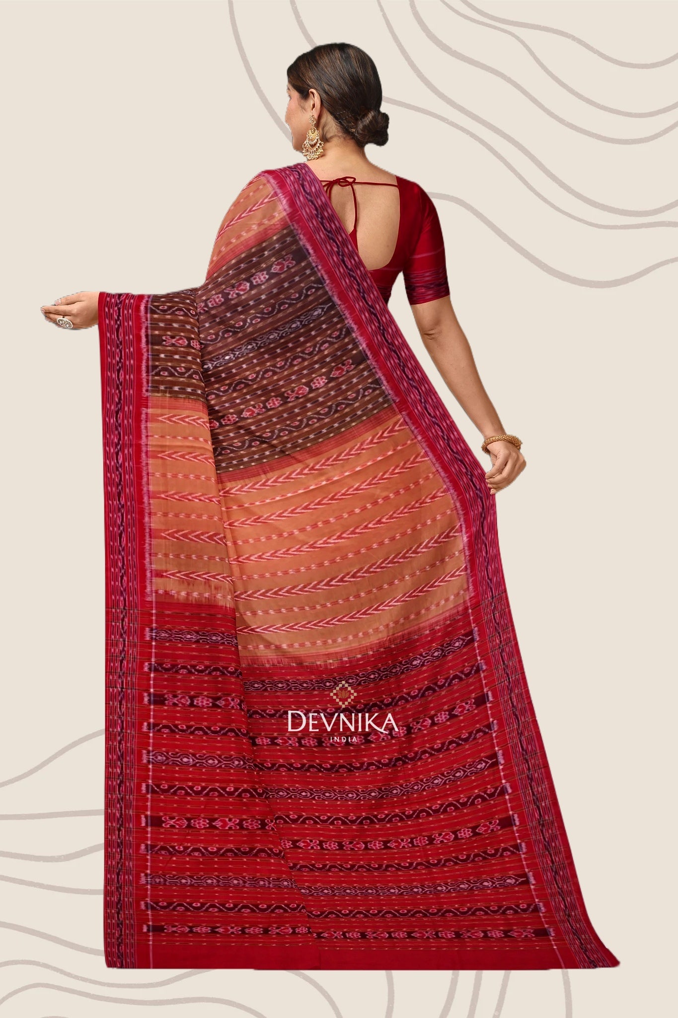 Brown Pancha Mukhi Bandha Handloom Cotton Saree | Odisha Handloom | Devnika