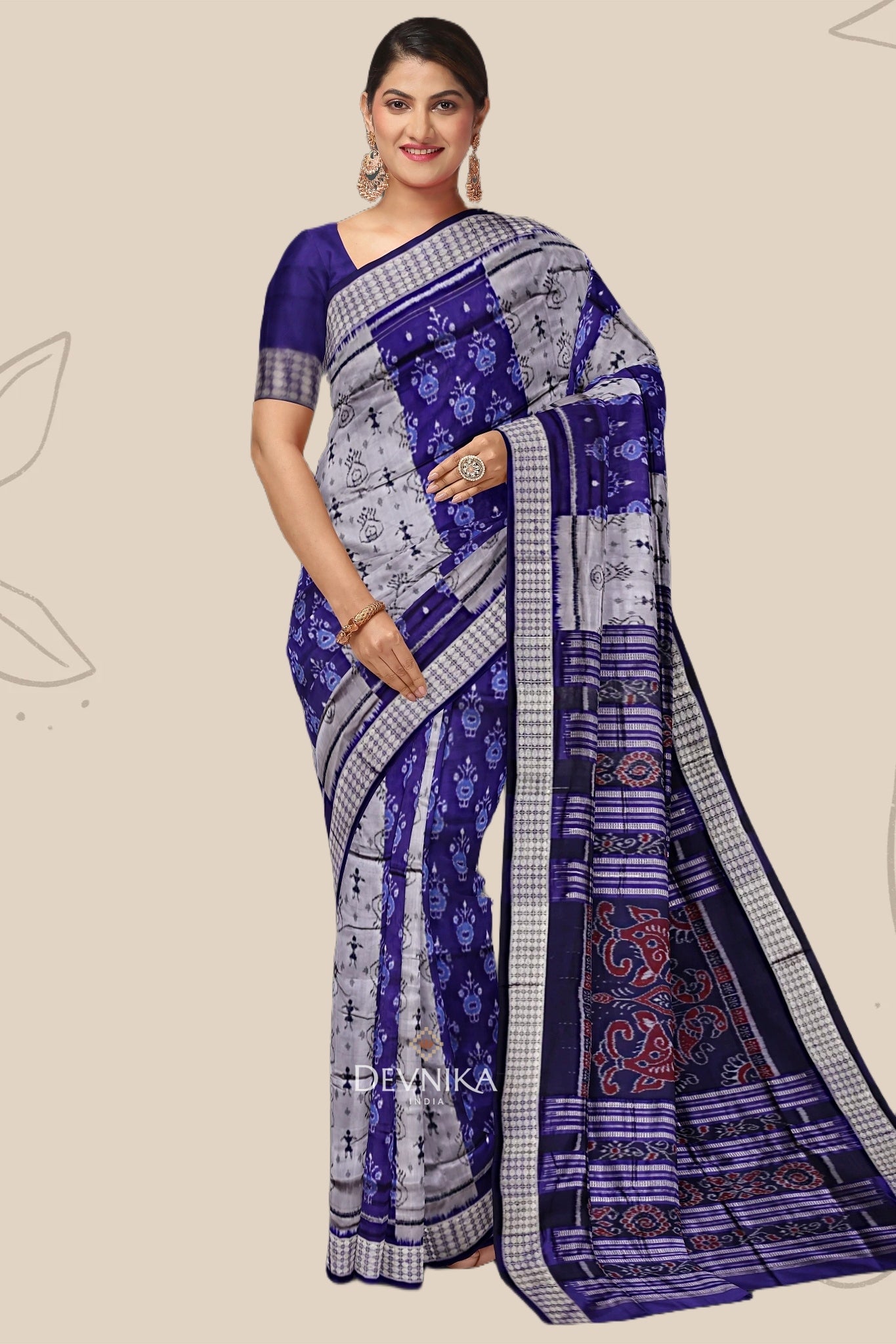 Violet Blue Teracota Bandha Silk Saree | Odisha Handloom GI Tagged | Devnika