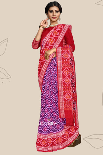 Purple Big Border Bandha Handloom Cotton Saree | Odisha Handloom | Devnika