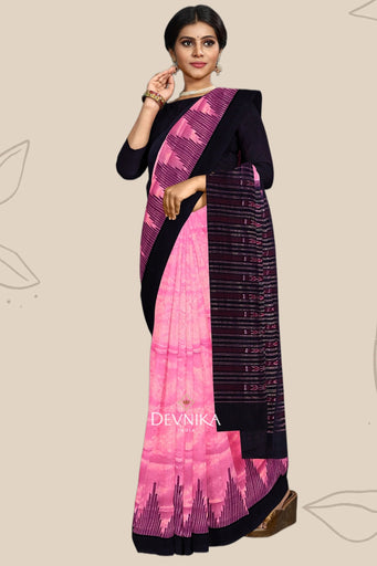 Pink Black Temple Border Odisha UP School Saree