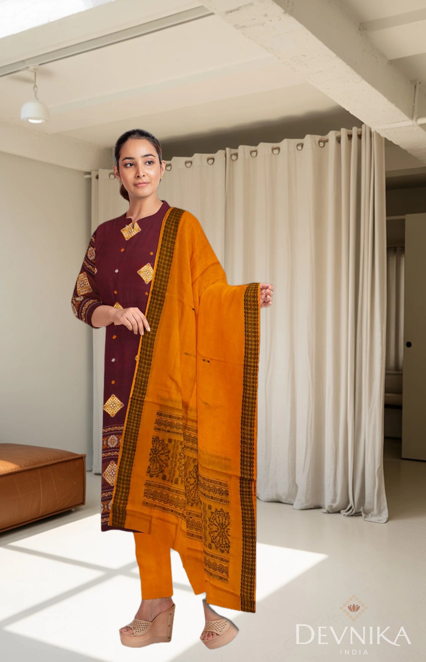 Deep Maroon Bomkai Dress Set