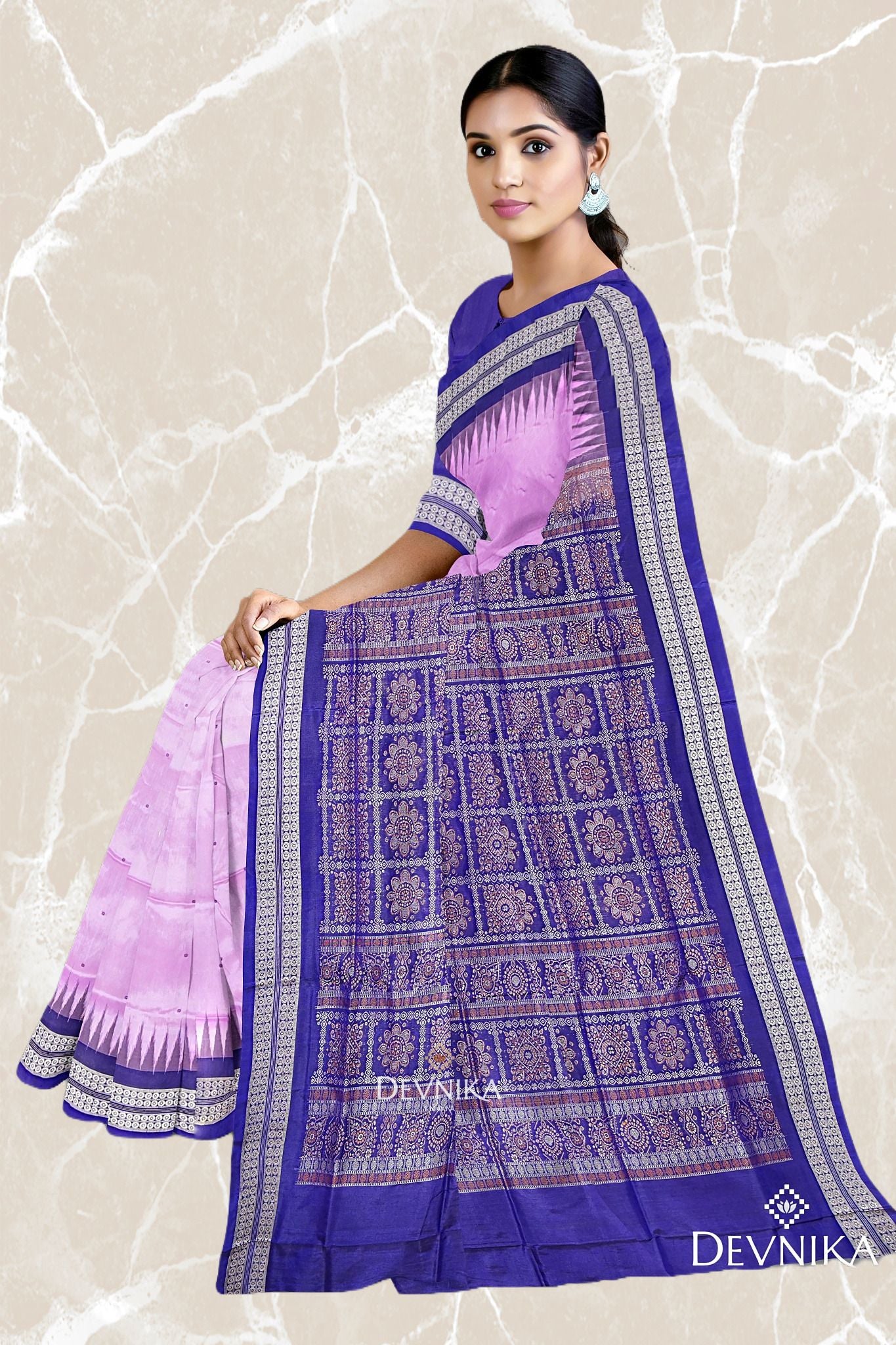 Deep Lavender Bomkai Butti Silk Saree | Odisha Handloom GI Tagged | Devnika