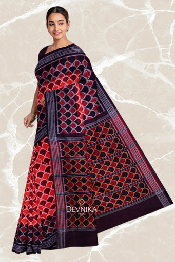 Rust And Brown Body Bandha Handloom Cotton Saree | Odisha Handloom | Devnika