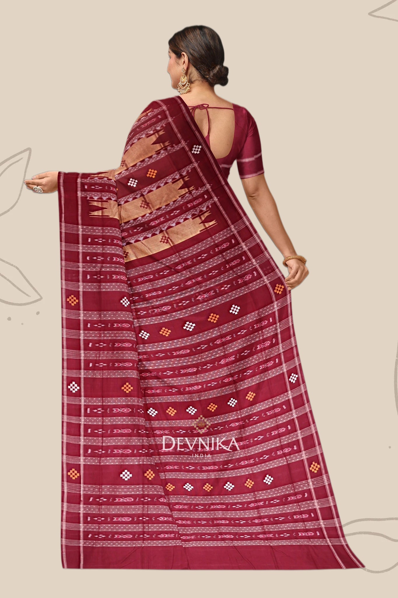 Maroon And Golden Pata Bapta Saree