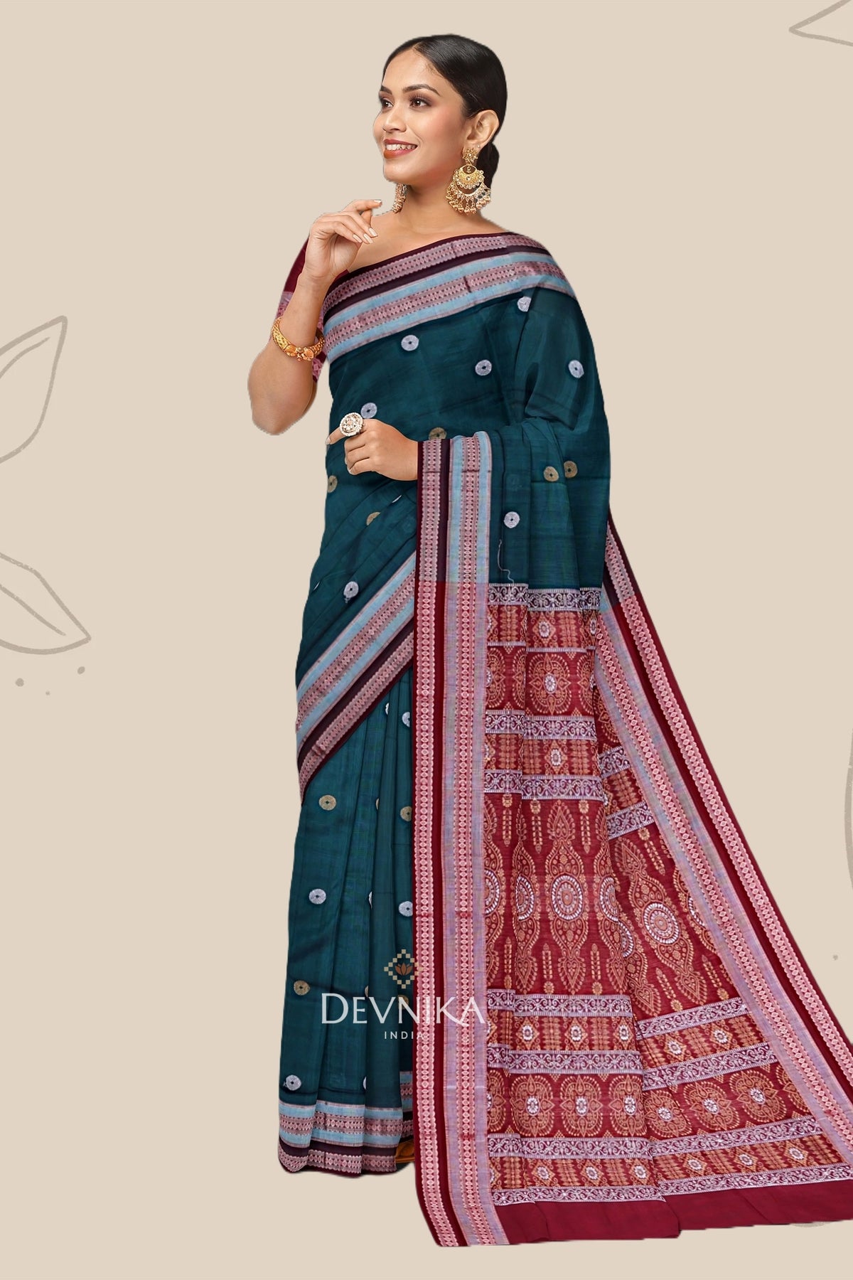 Deep Green Marine Border Bomkai Saree