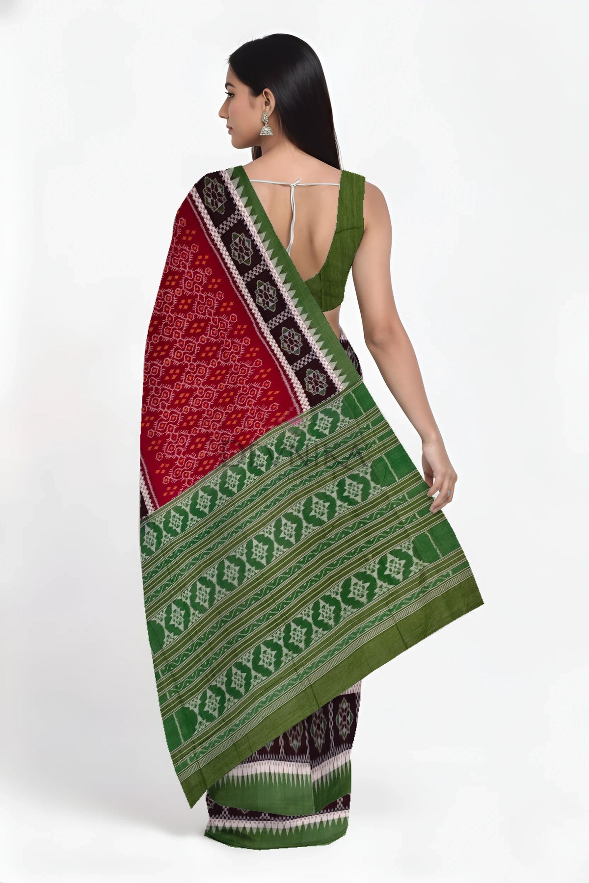 Maroon Double Boarder Bandha Saree | Odisha Handloom GI Tagged | Devnika