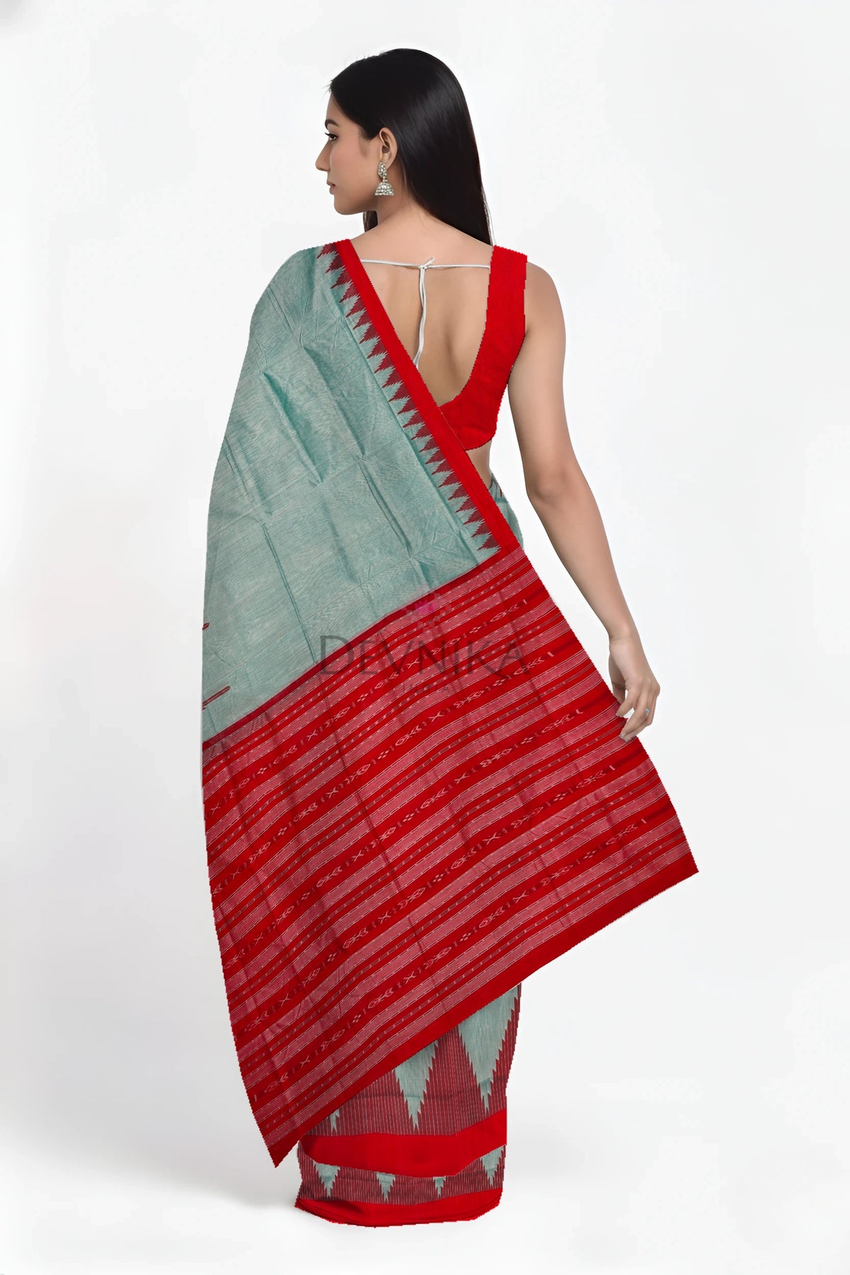 Light Green Big Temple Boarder Saree | Odisha Handloom GI Tagged | Devnika