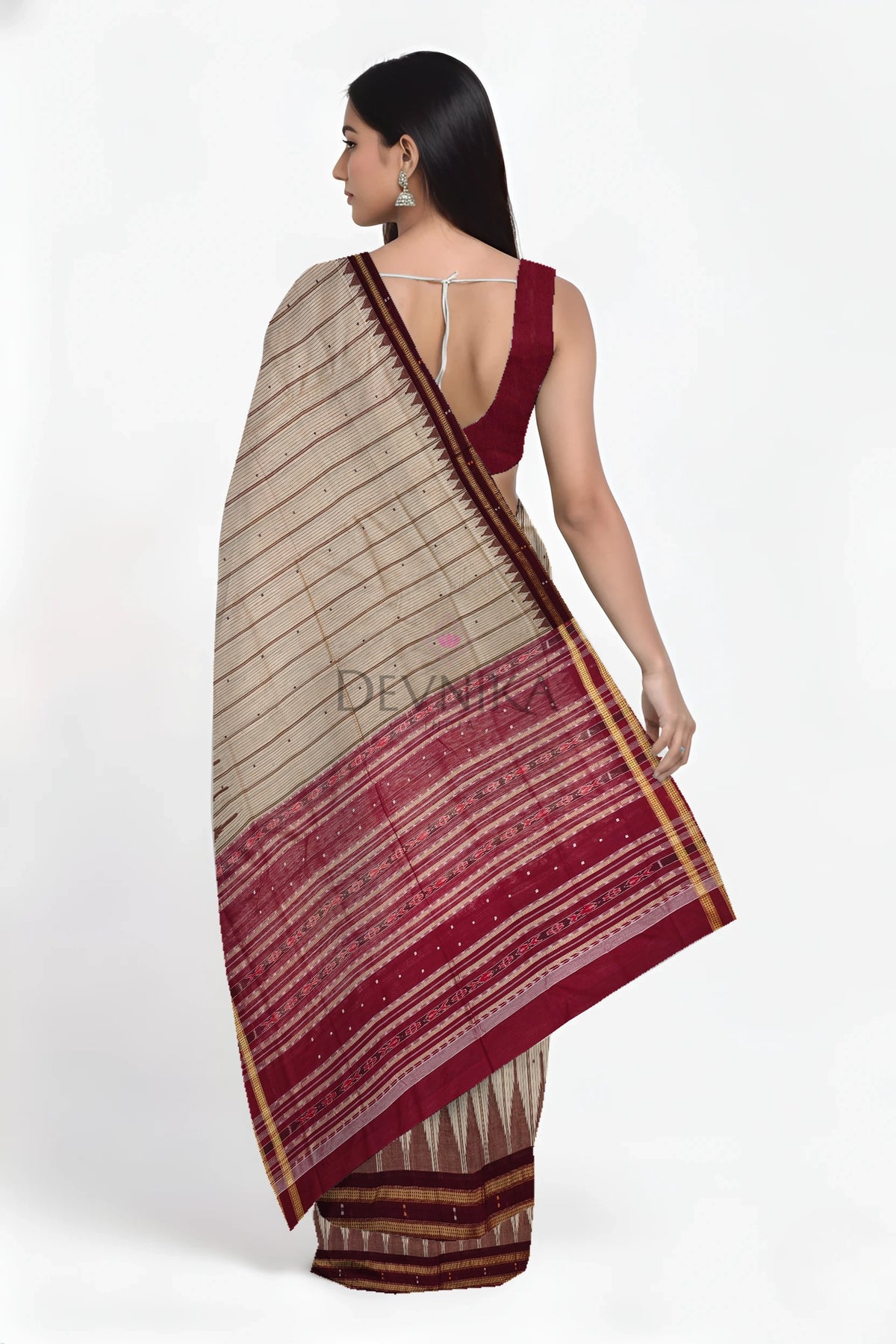 Chandan Big Temple Boarder Saree | Odisha Handloom GI Tagged | Devnika