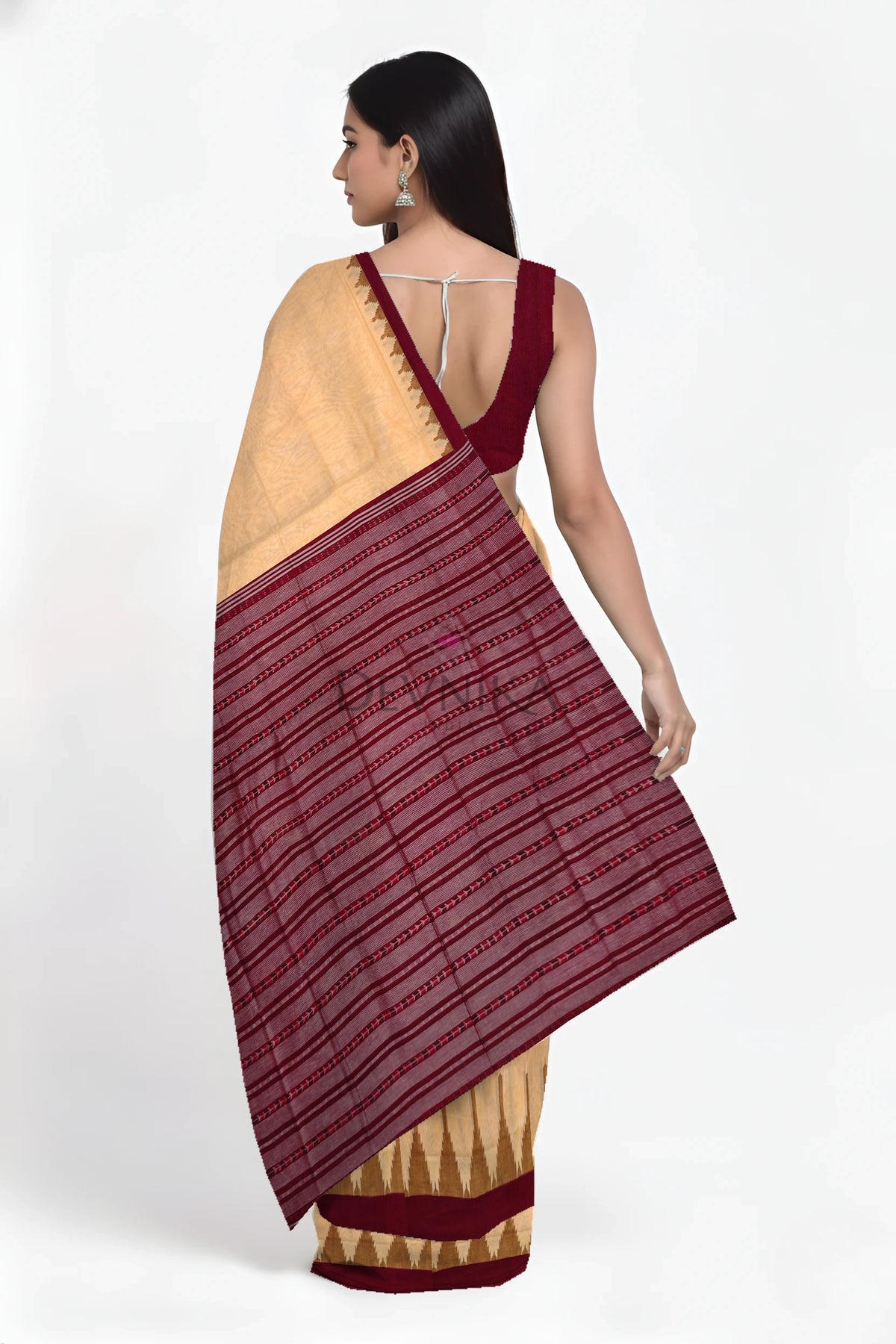 Peach Big Temple Boarder | Odisha Handloom GI Tagged | Devnika