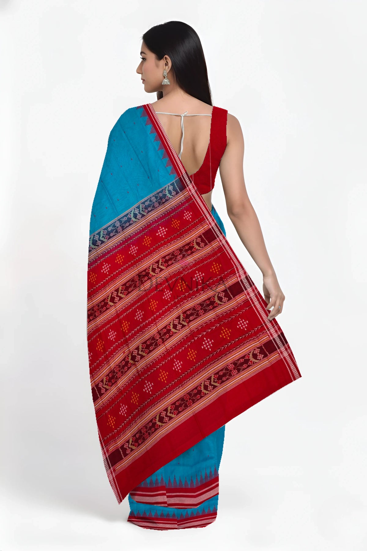 Royal Blue Temple Boarder Cotton Bapta Saree | Odisha Handloom GI Tagged | Devnika