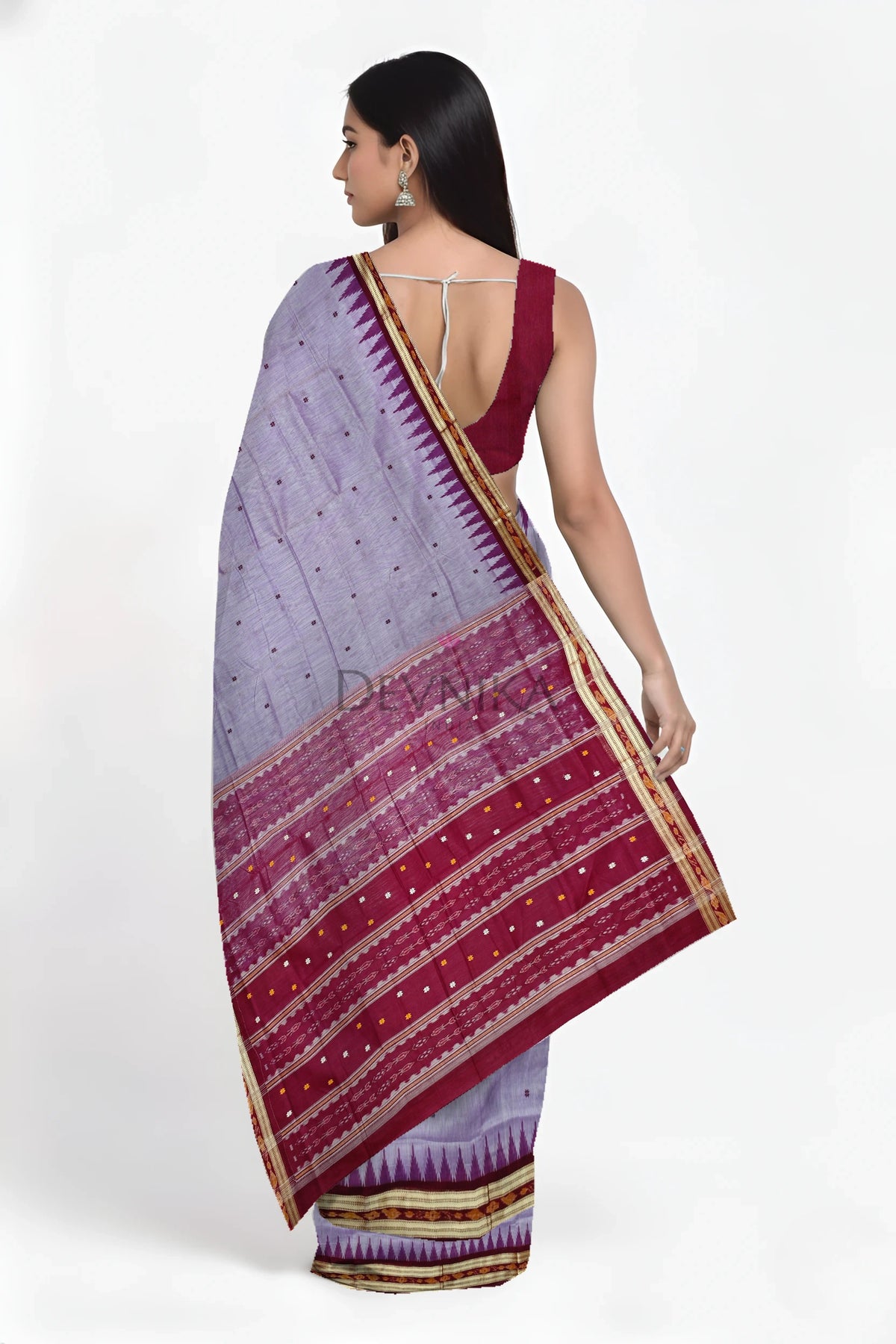Purple Bandha Border Cotton Bapta Saree | Odisha Handloom GI Tagged | Devnika