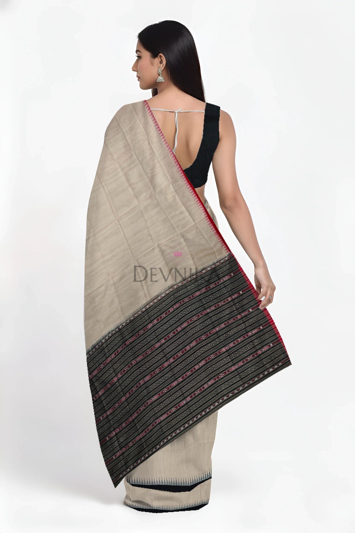 Light Chandan Ganga Jamuna Saree | Odisha Handloom GI Tagged | Devnika