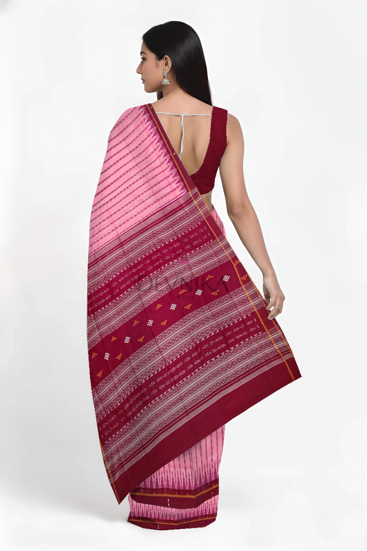 Pink Khajuri Pati Bandha Saree | Odisha Handloom GI Tagged | Devnika