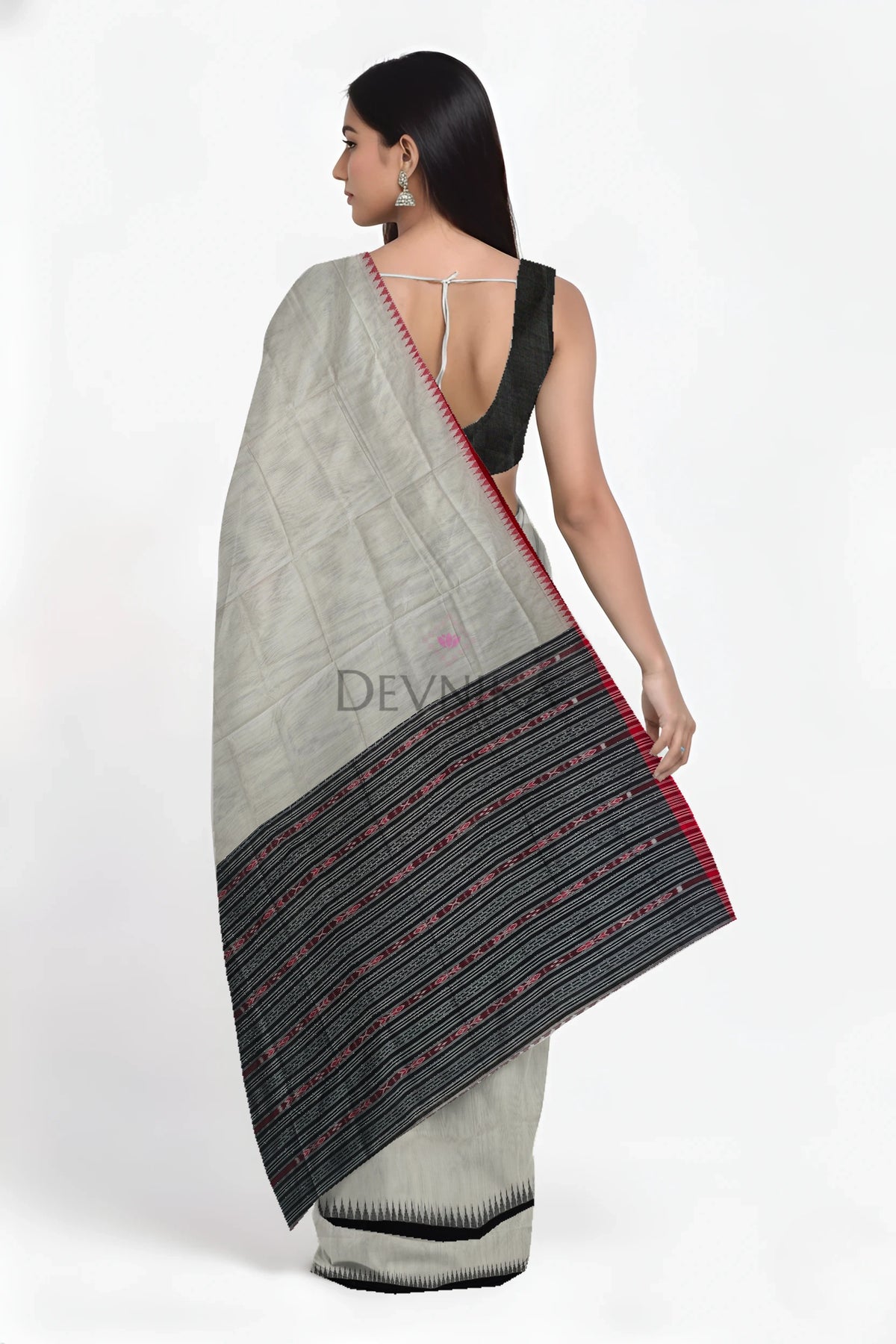 White Ganga Jamuna Saree | Odisha Handloom GI Tagged | Devnika
