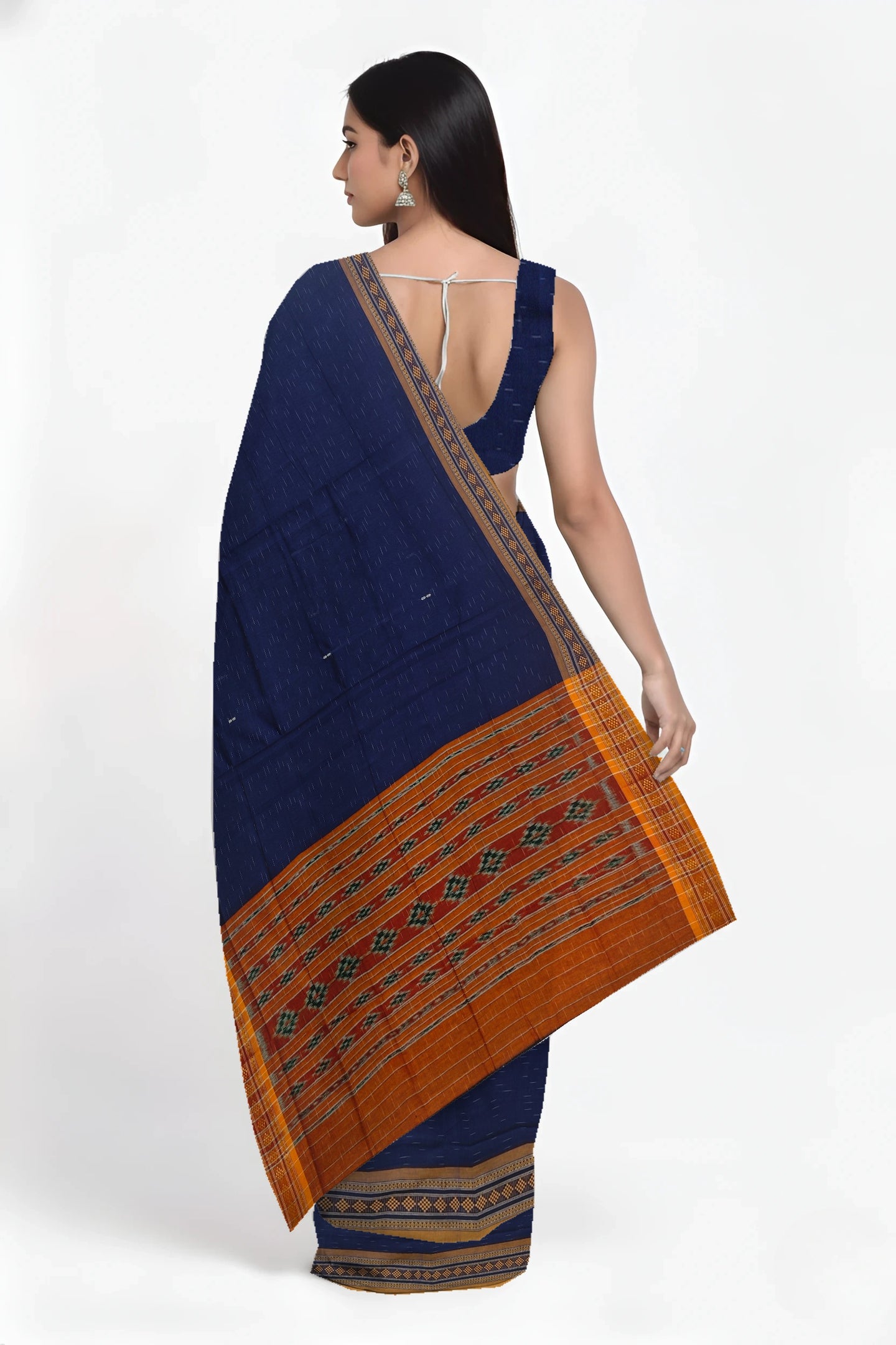 Deep Blue Bomkai Border Pasapalli Saree | Odisha Handloom GI Tagged | Devnika