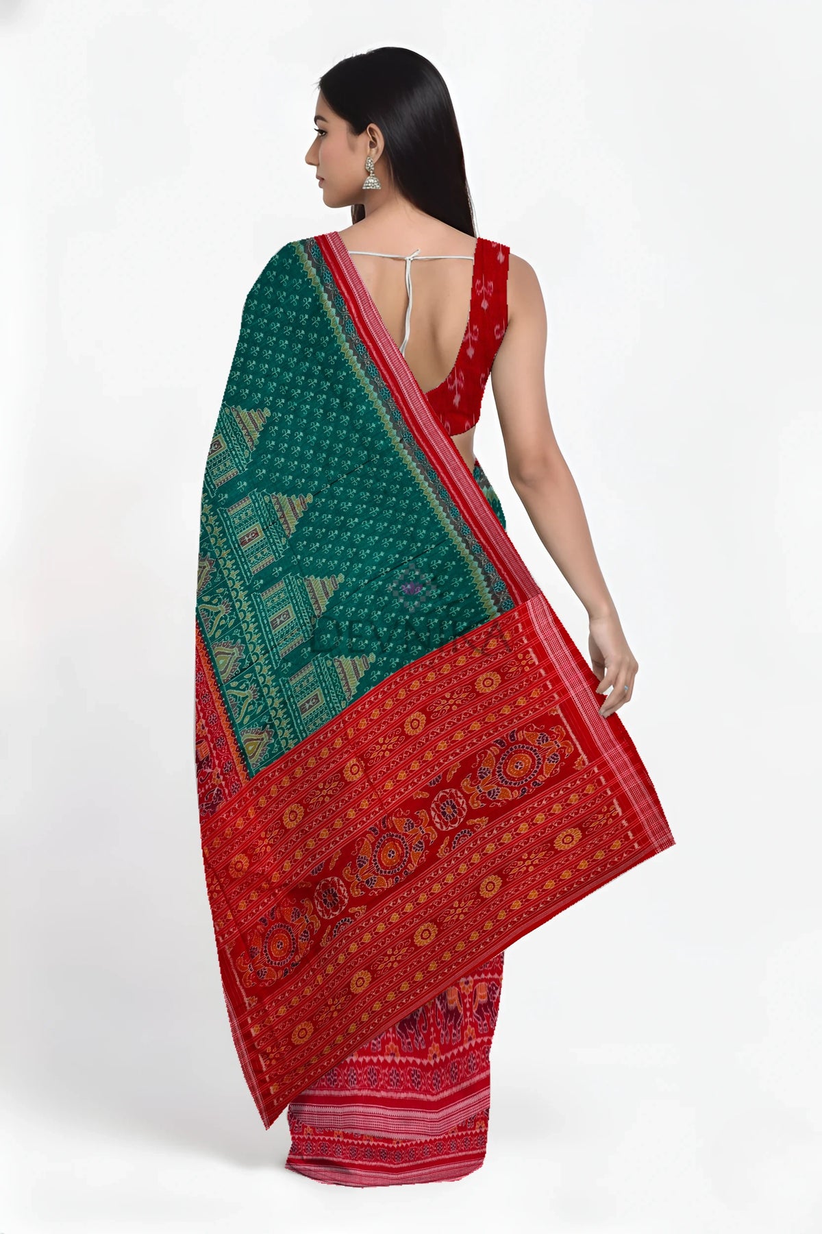 Green Konark Bandha Saree | Odisha Handloom GI Tagged | Devnika