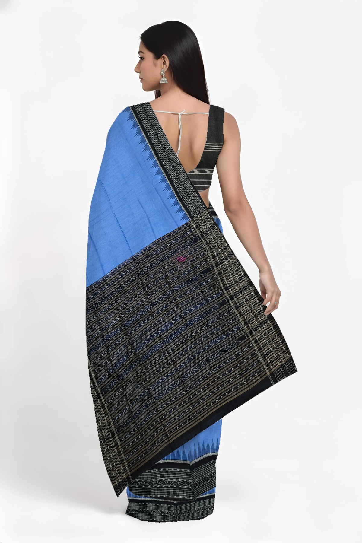 Blue Temple Border Bandha Saree | Odisha Handloom GI Tagged | Devnika