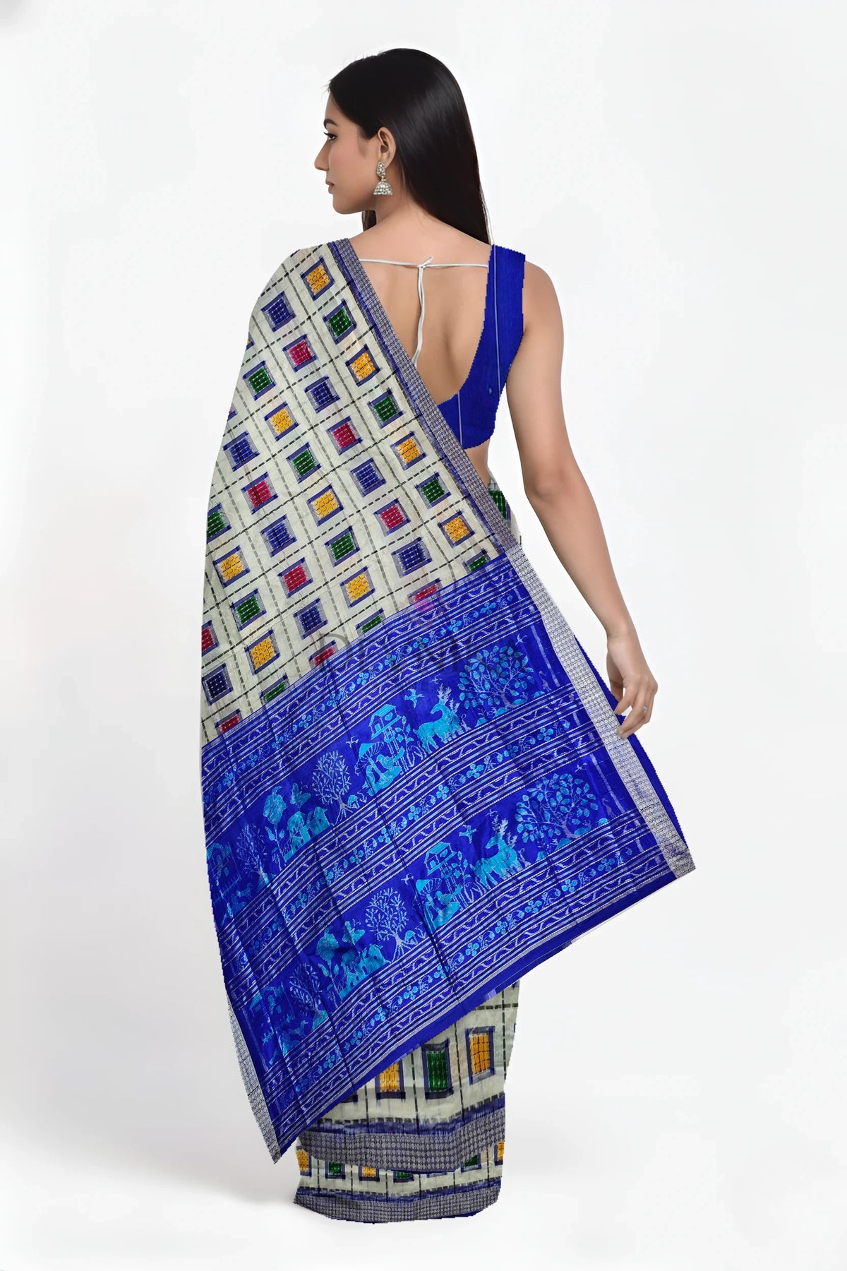 White Aswini Pata Saree | Odisha Handloom GI Tagged | Devnika