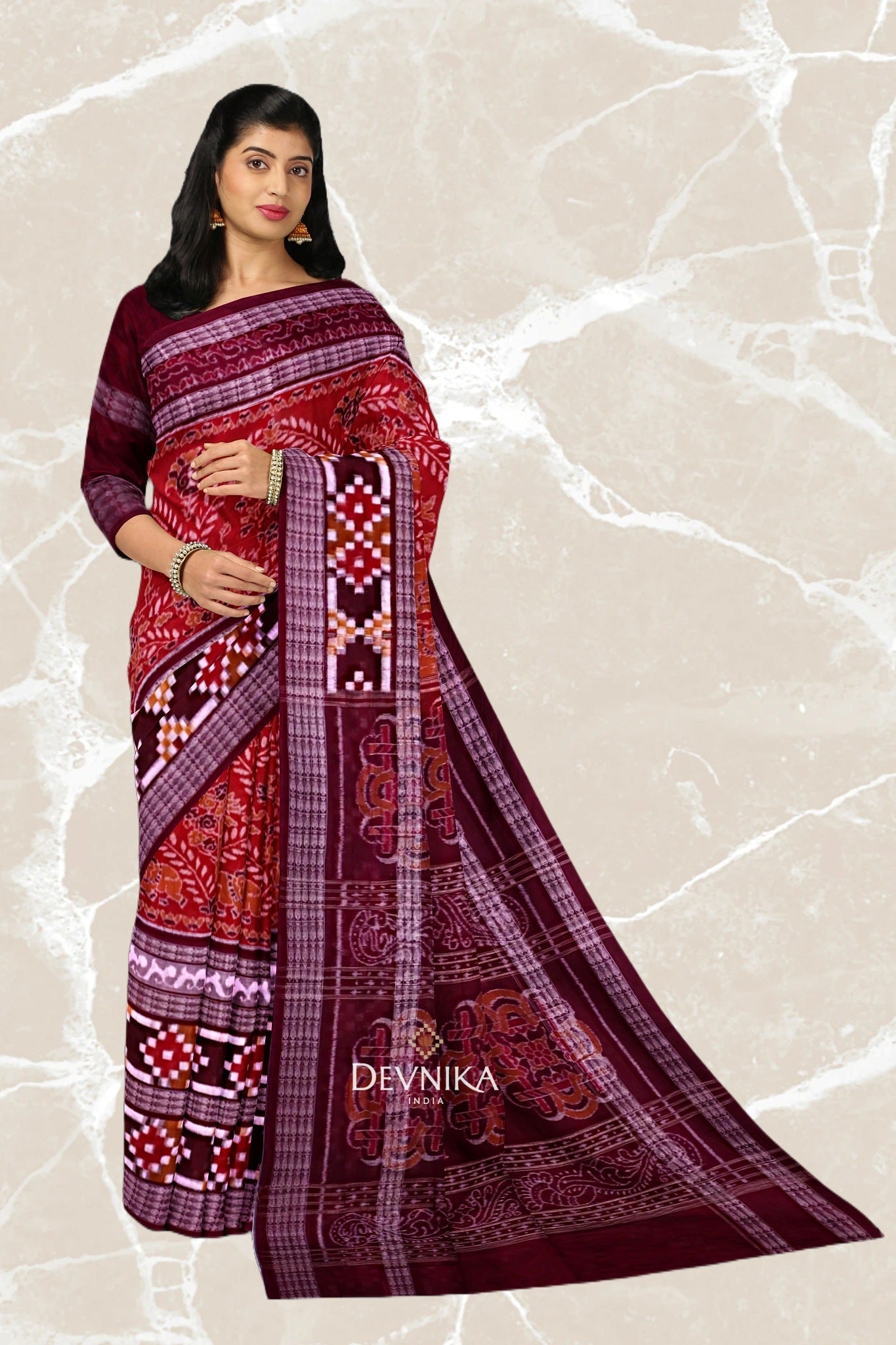 Rust Double Pasapalli Handloom Cotton Saree | Odisha Handloom | Devnika