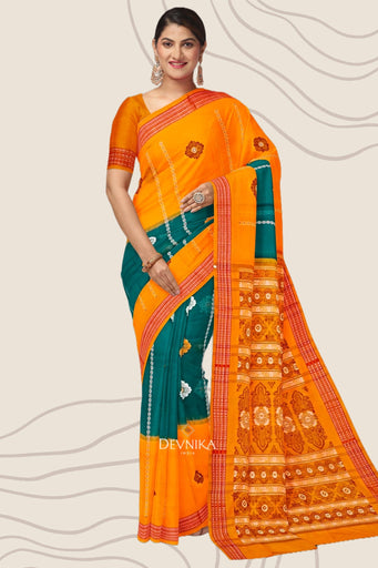 Leaf Green Bomkai Handloom Cotton Saree | Odisha Handloom | Devnika