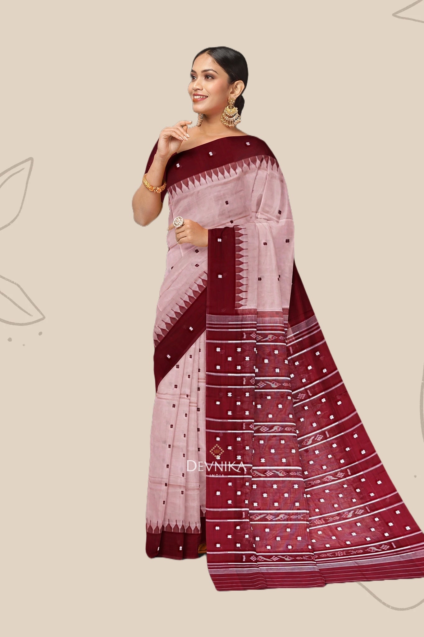 Peach Pata Bapta Saree