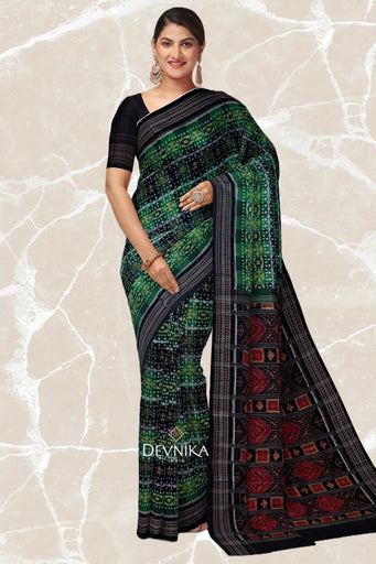 Green Golden Teracota Bandha Handloom Cotton Saree | Odisha Handloom | Devnika