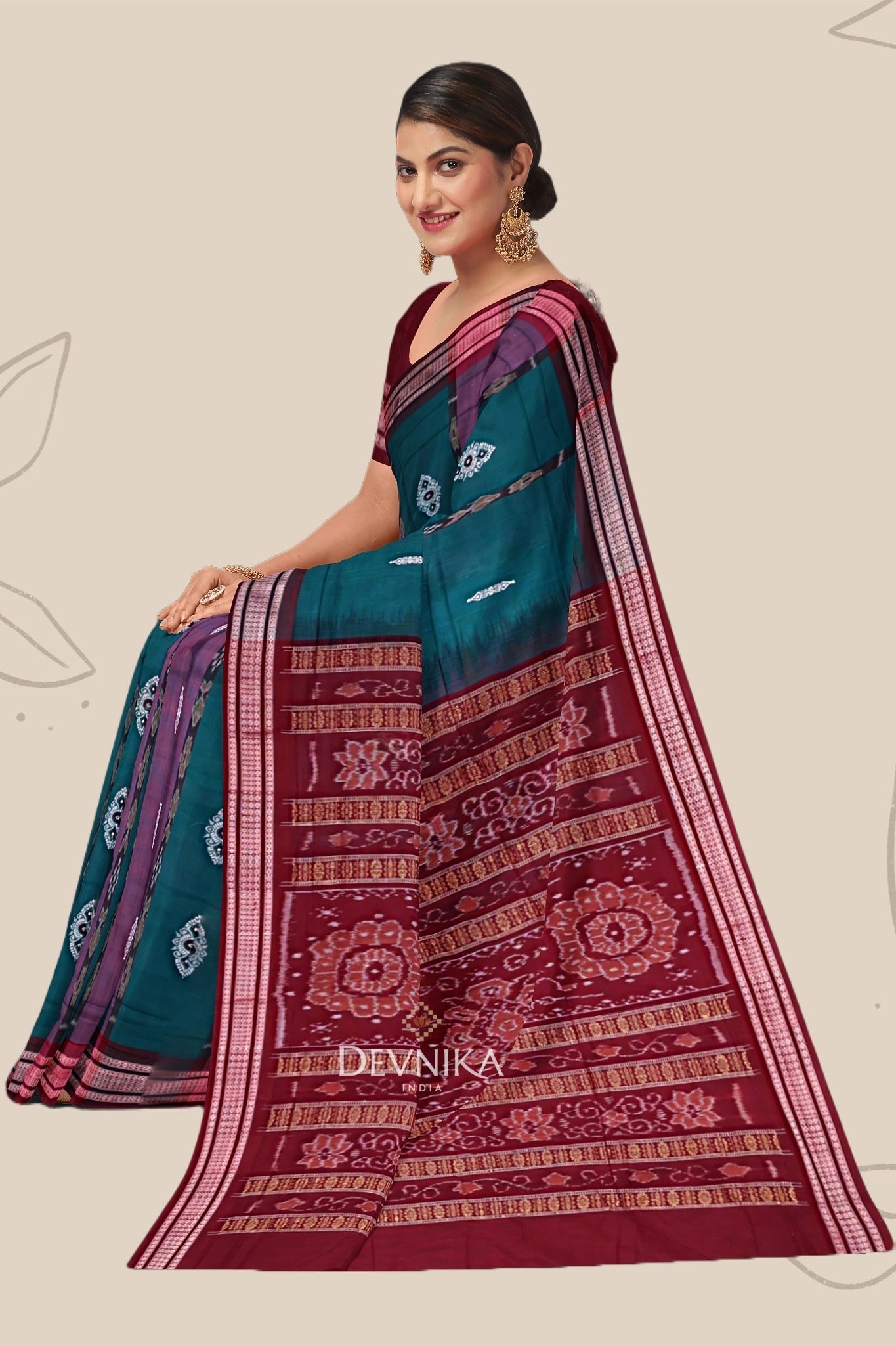 Green Maroon Bomkai Handloom Cotton Saree | Odisha Handloom | Devnika