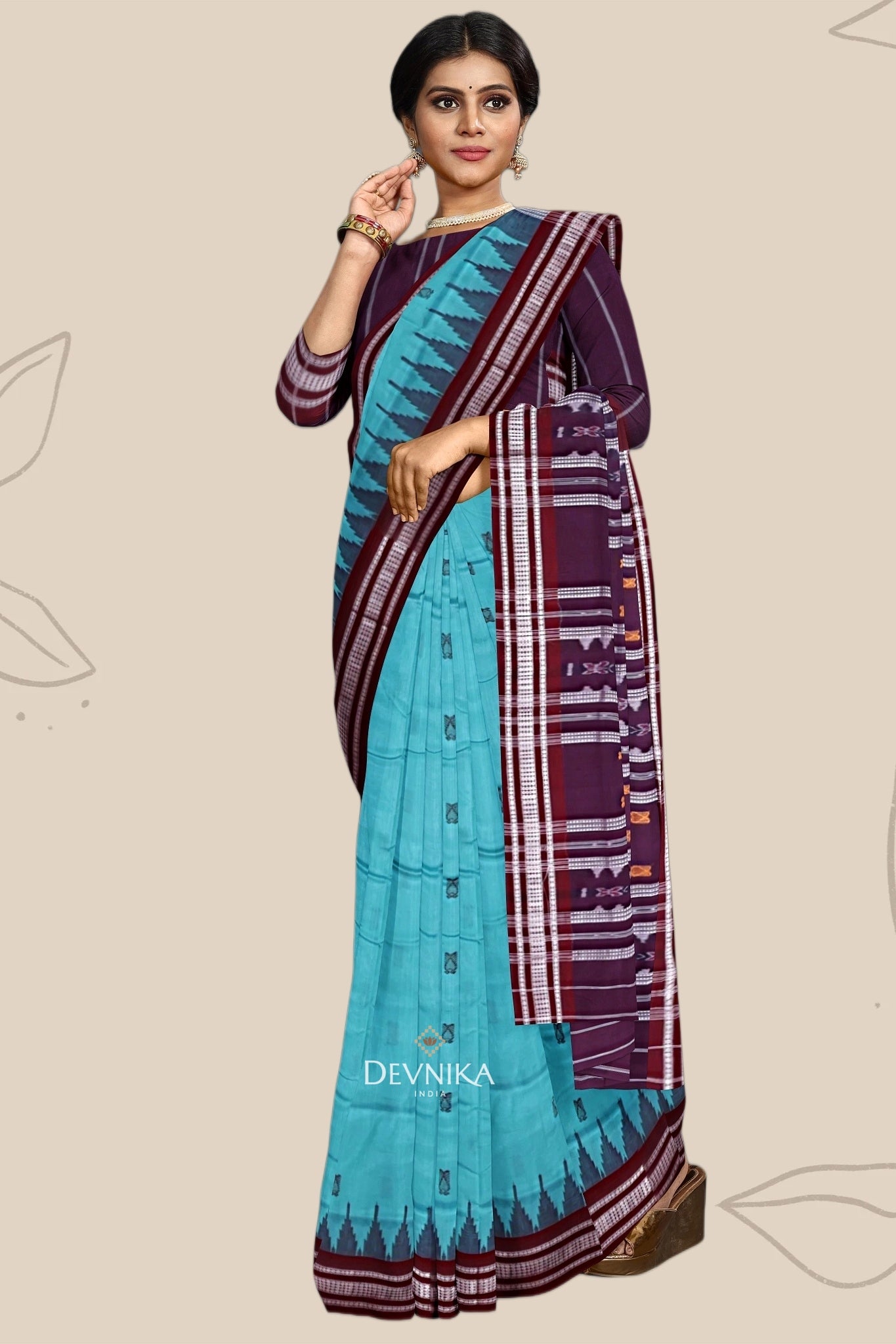 Light Emerald Pata Bapta Saree
