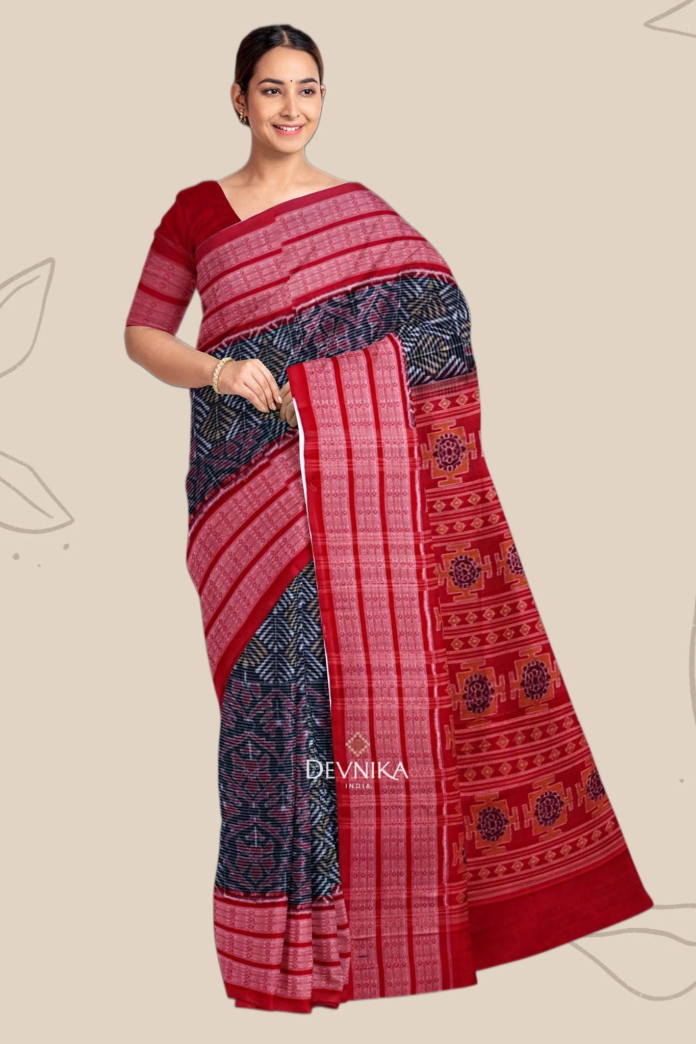 Forest Green Body Bandha Handloom Cotton Saree | Odisha Handloom | Devnika