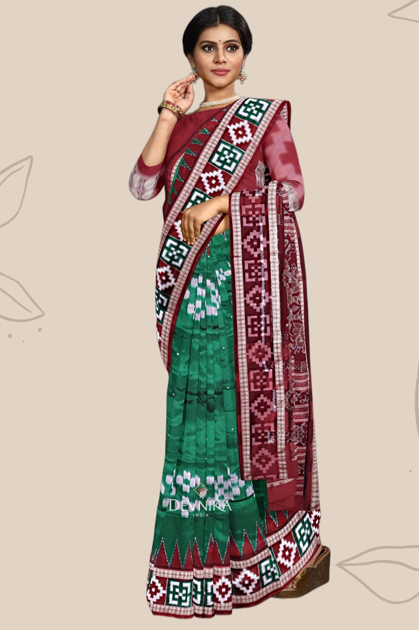 Green Border Pasapalli Saree | Odisha Handloom | Devnika