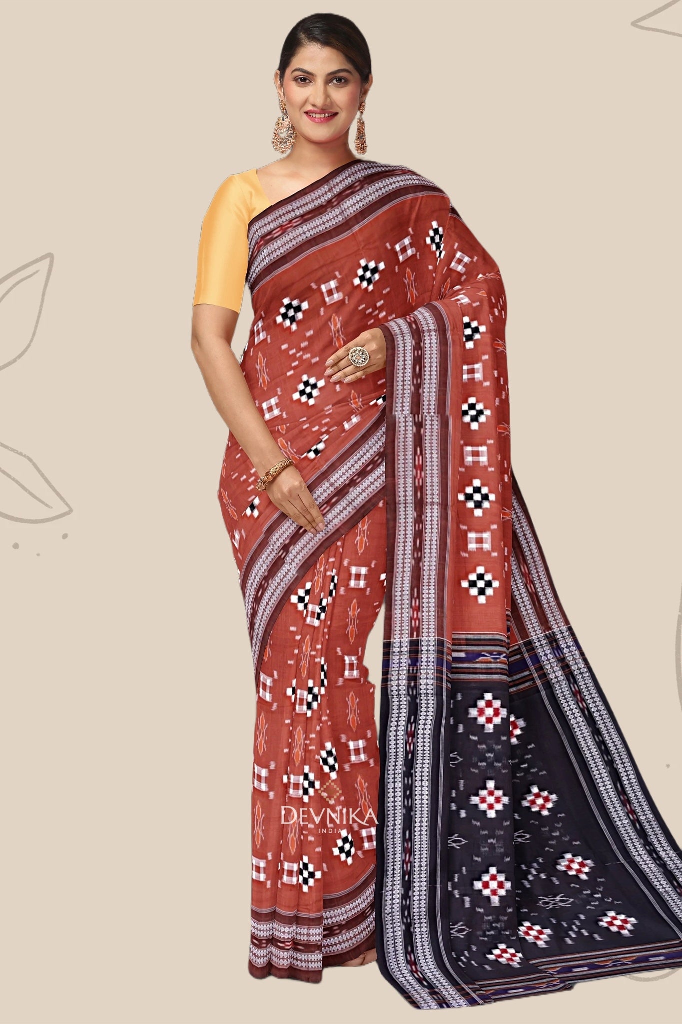 Light Brown Body Pasapalli Handloom Cotton Saree | Odisha Handloom | Devnika