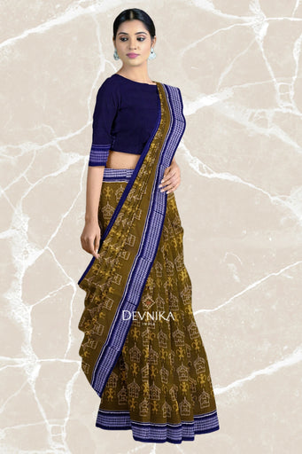 Olive Teracota Bandha Handloom Cotton Saree | Odisha Handloom | Devnika