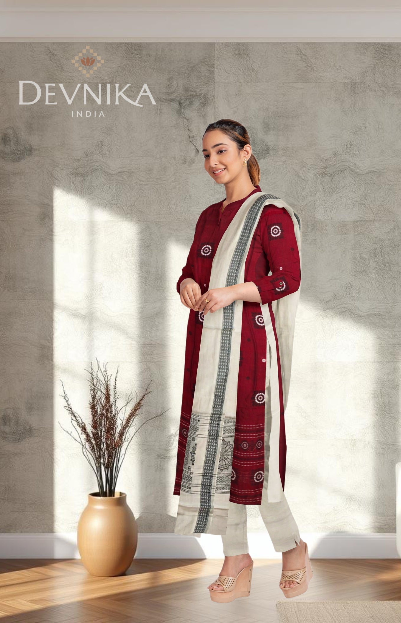 Maroon Bomkai Dress Set