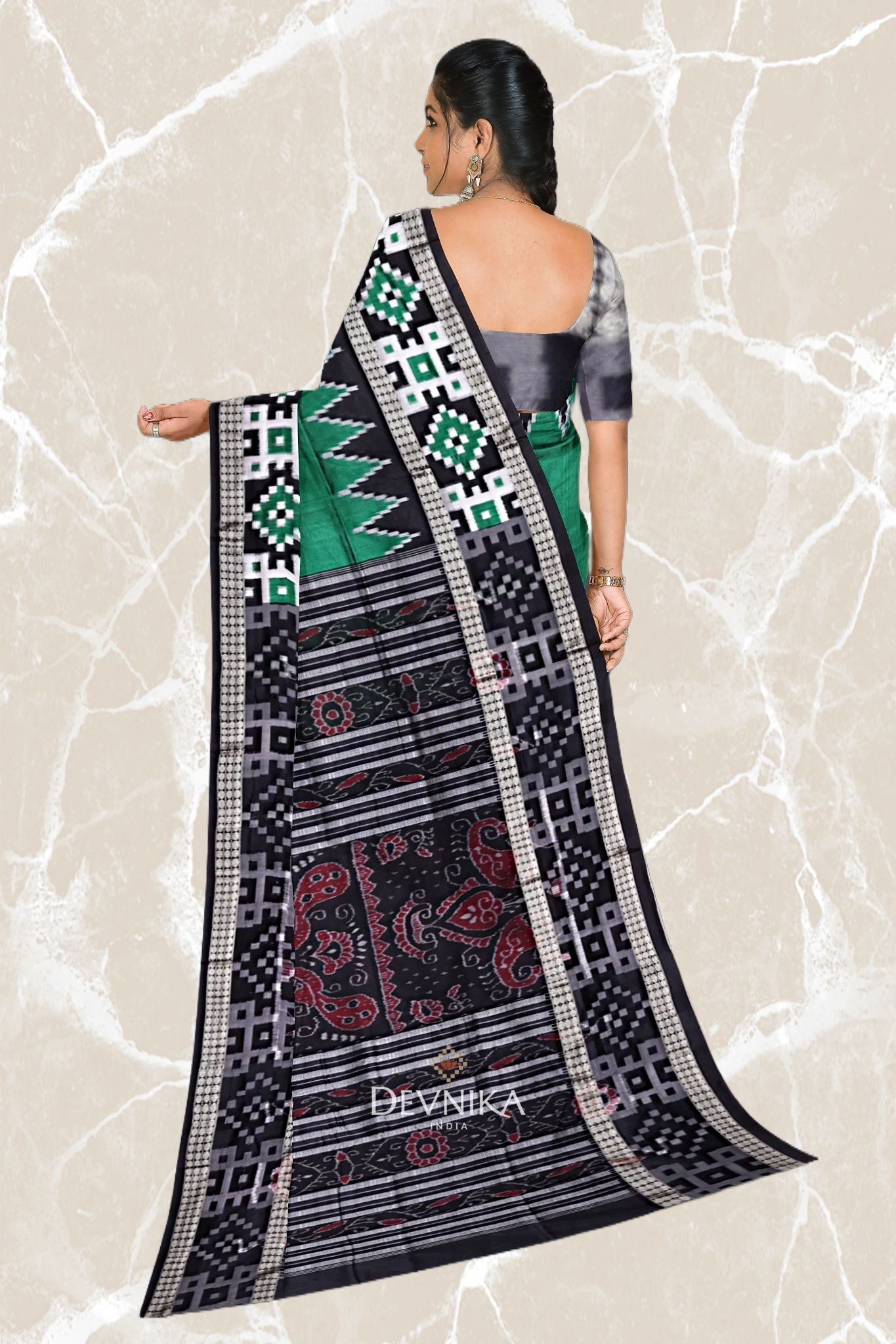 Forest Green Pasapalli Buti Bomkai Silk Saree | Odisha Handloom GI Tagged | Devnika