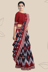 Black Red and Silver Pasapalli Silk Saree | Odisha Handloom GI Tagged | Devnika