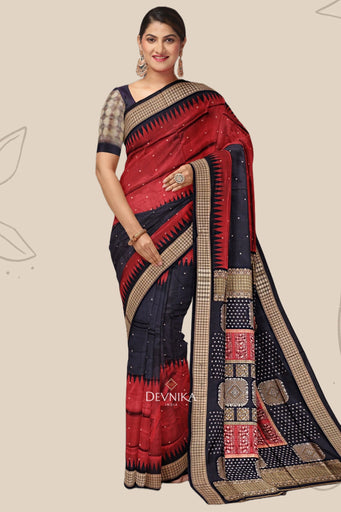Black and Red Bomkai Butti Sambalapuri Saree