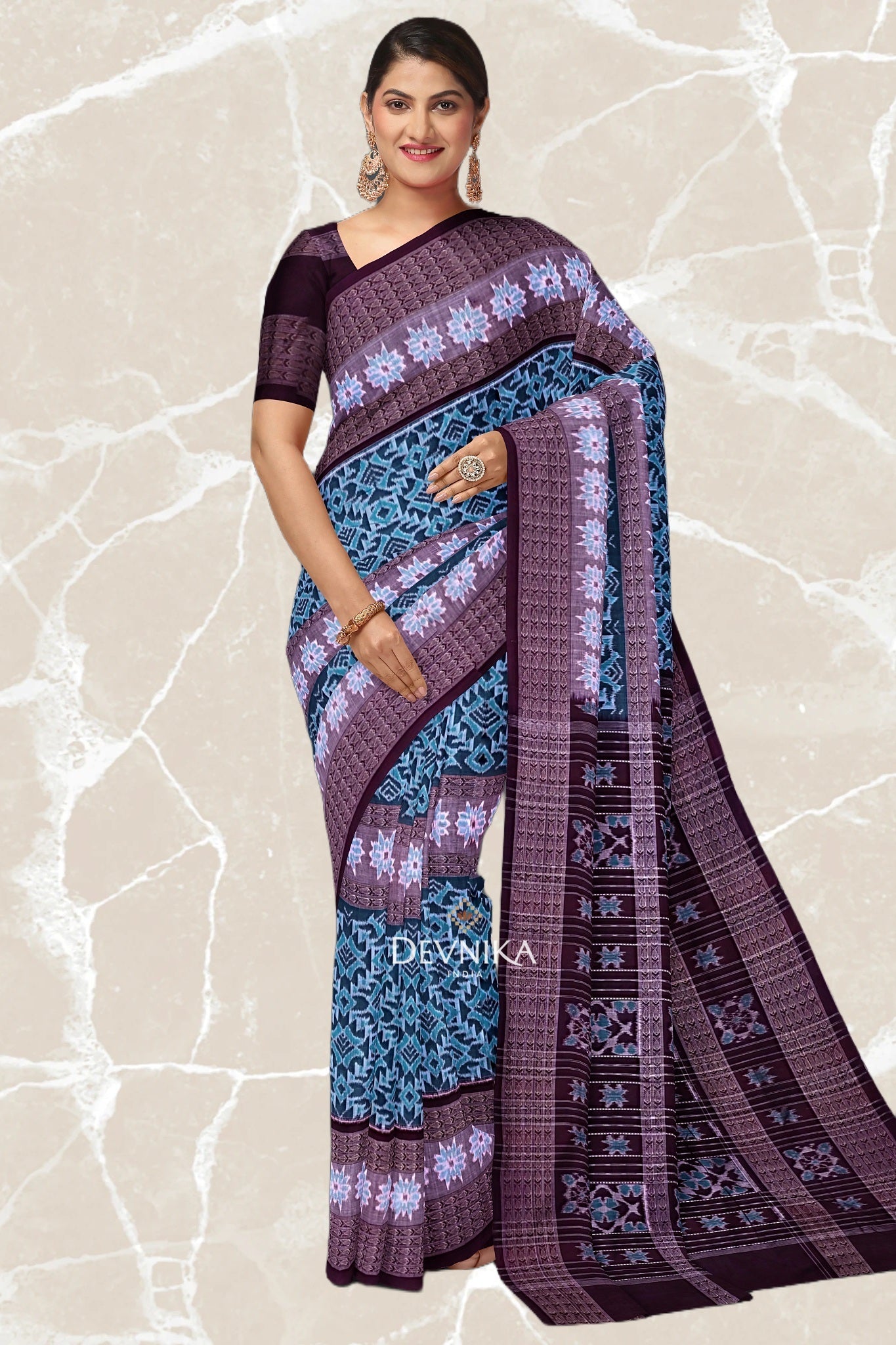Light Green Big Border Bandha Handloom Cotton Saree | Odisha Handloom | Devnika