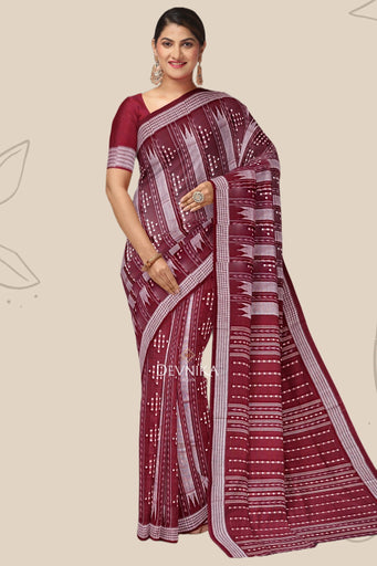 Maroon And Silver Pata Bapta Saree